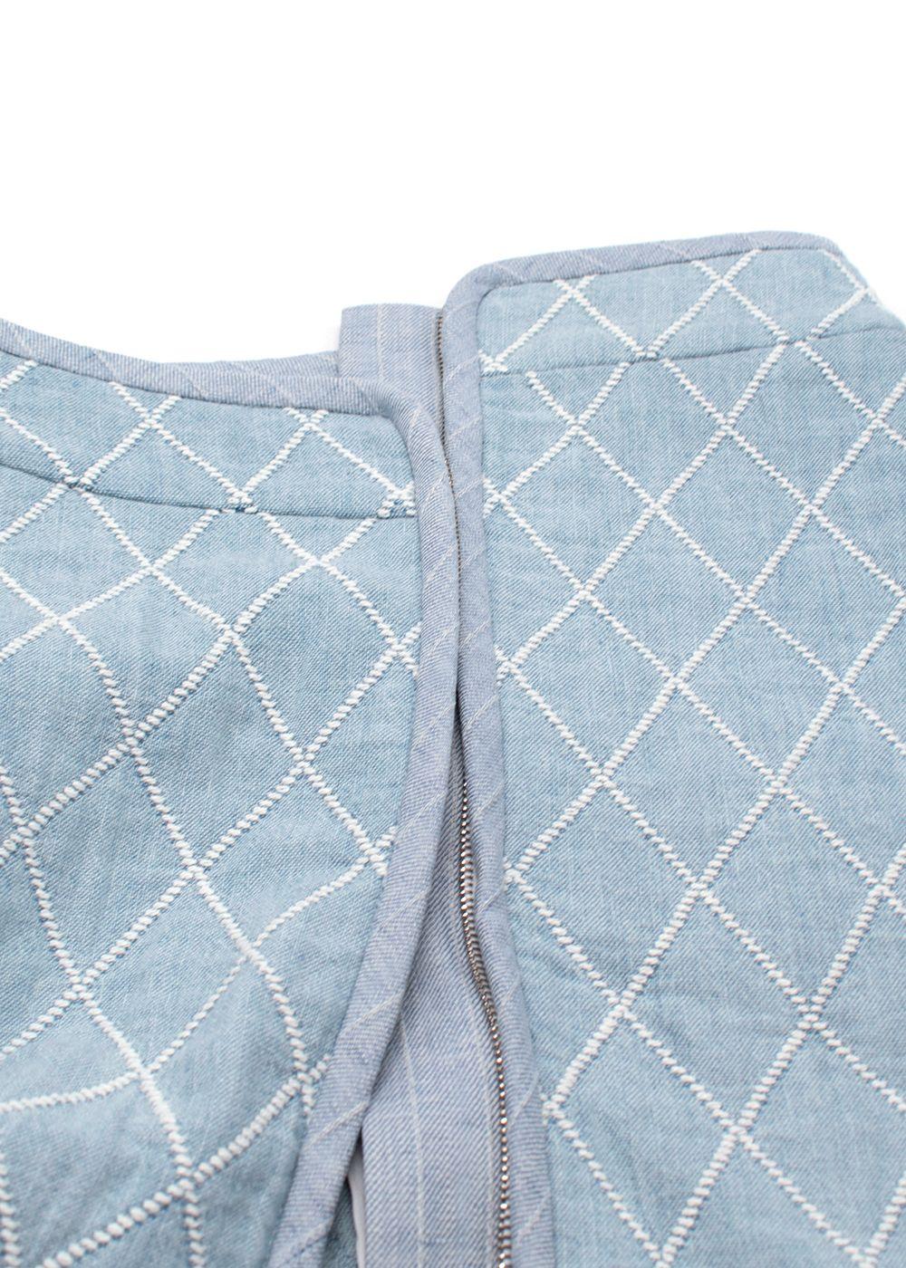 Sandro Blue Jean Quilted Zip Front Mini Skirt