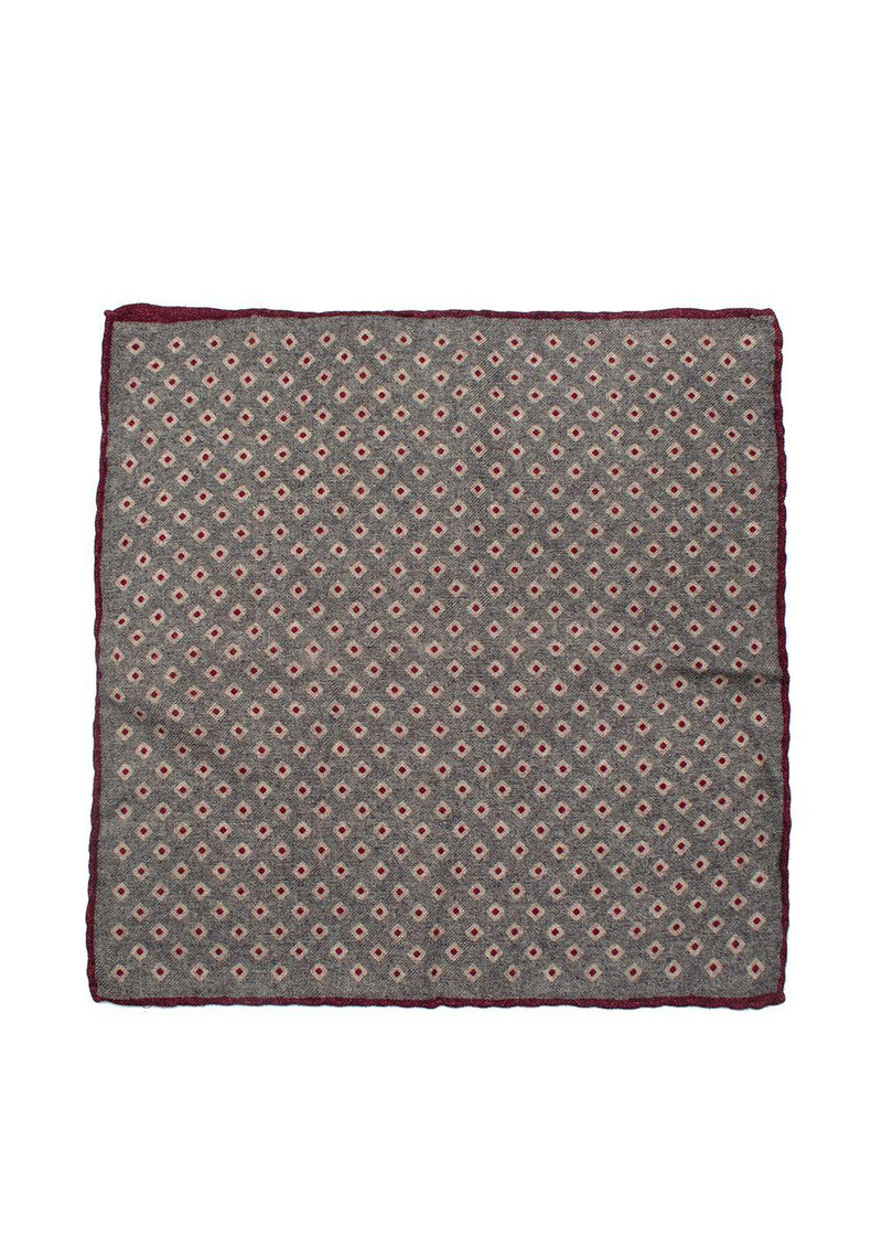 Brunello Cucinelli Grey And Burgundy Wool Pocket Square