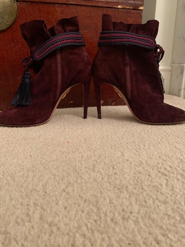 Aquazurra Burgundy Braid Ankle Strap Heeled Booties