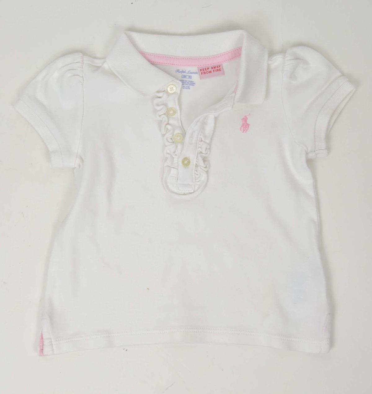 White cotton jersey ruffle trimmed polo shirt