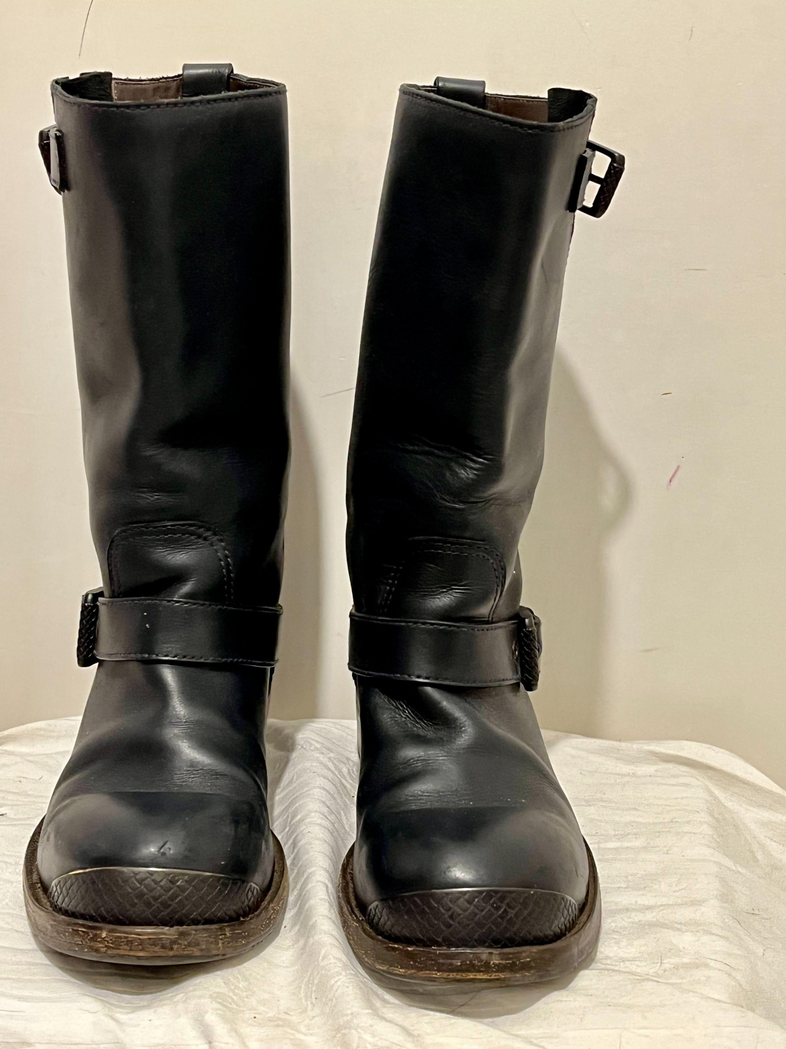 Navy Leather Biker Boots