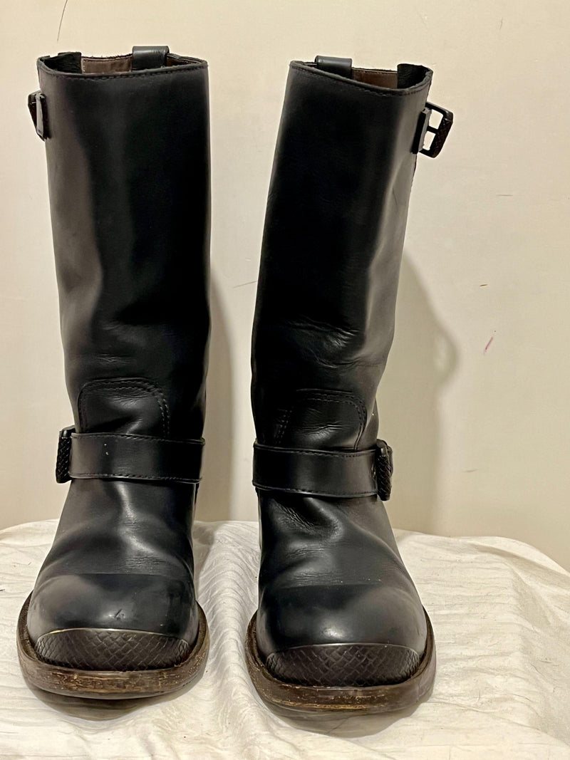 Navy Leather Biker Boots