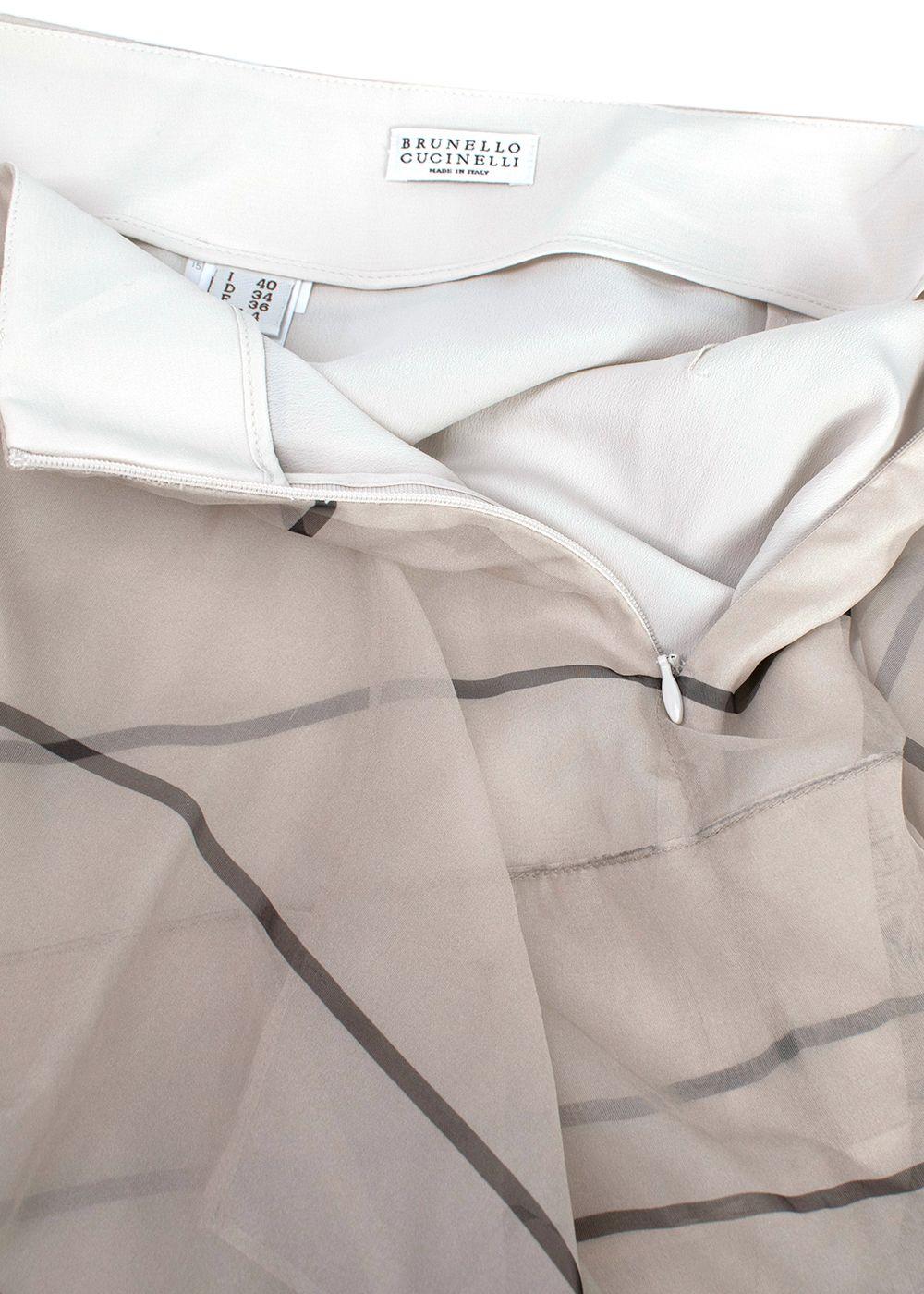 Brunello Cucinelli Grey Silk Tiered Midi Skirt