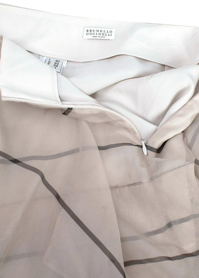 Brunello Cucinelli Grey Silk Tiered Midi Skirt
