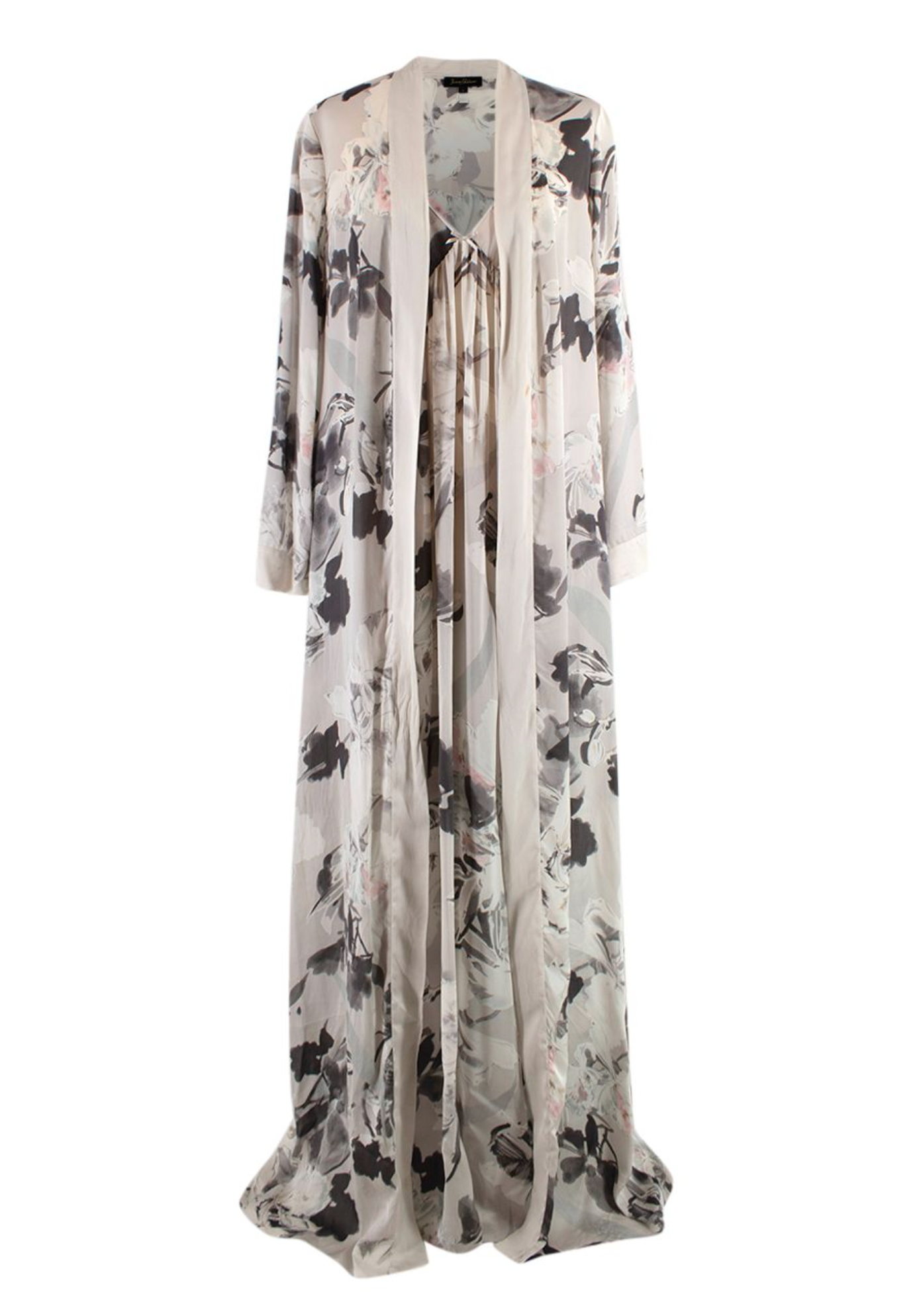 Jenny Packham Grey Floral Silk Nightgown and Robe