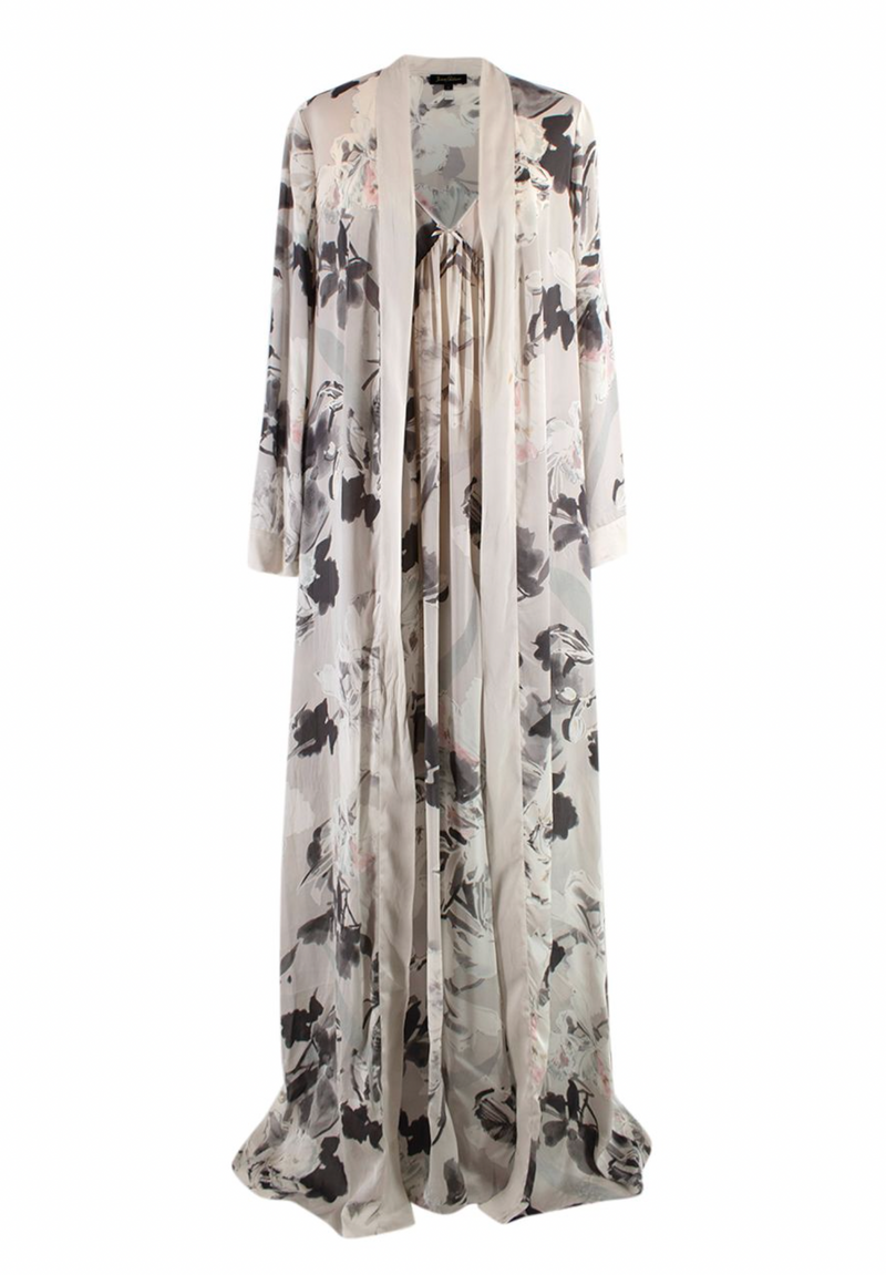 Jenny Packham Grey Floral Silk Nightgown and Robe