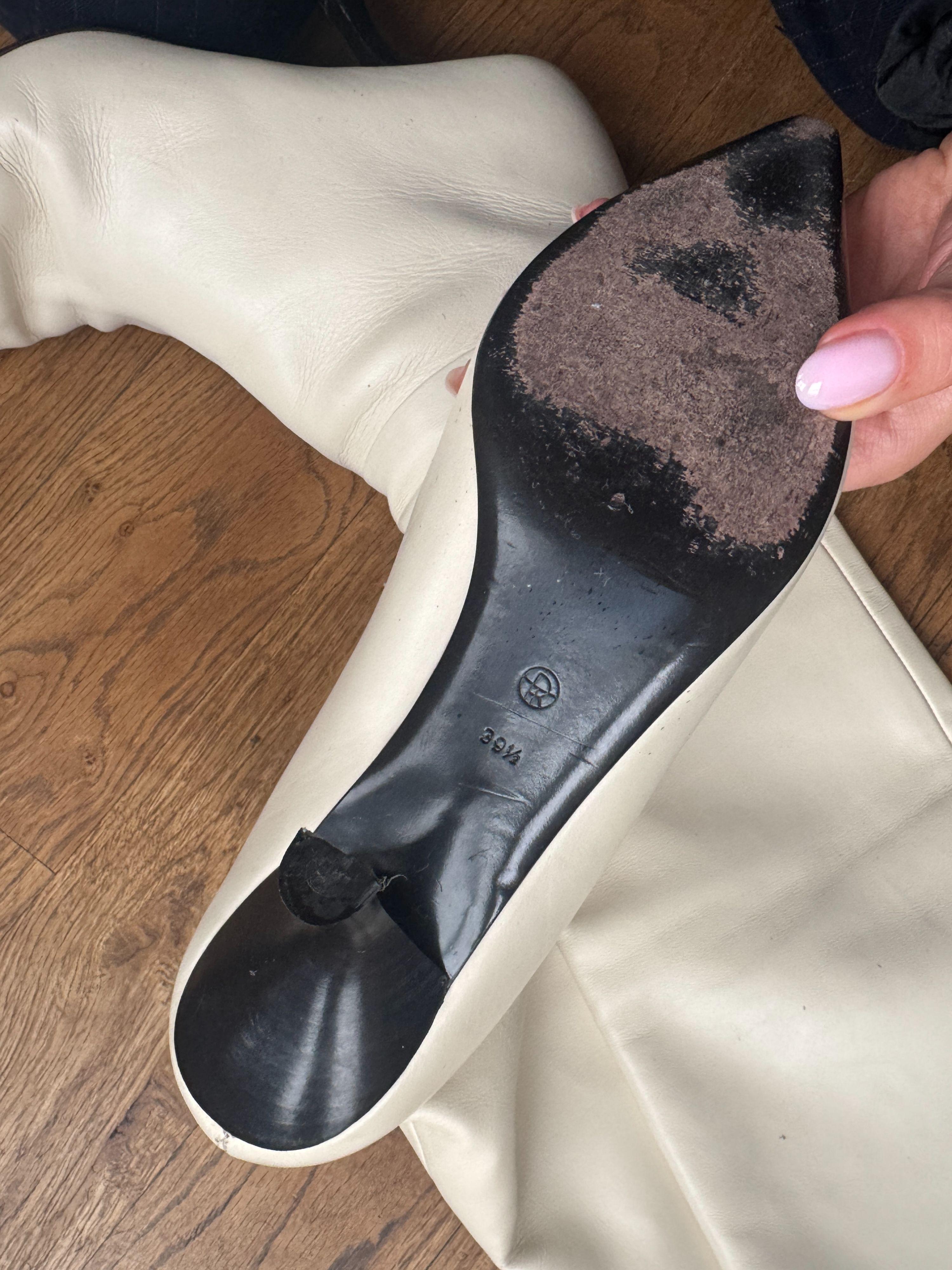 The Row Cream Calfskin Bourgeoisie Over-the-Knee Boots