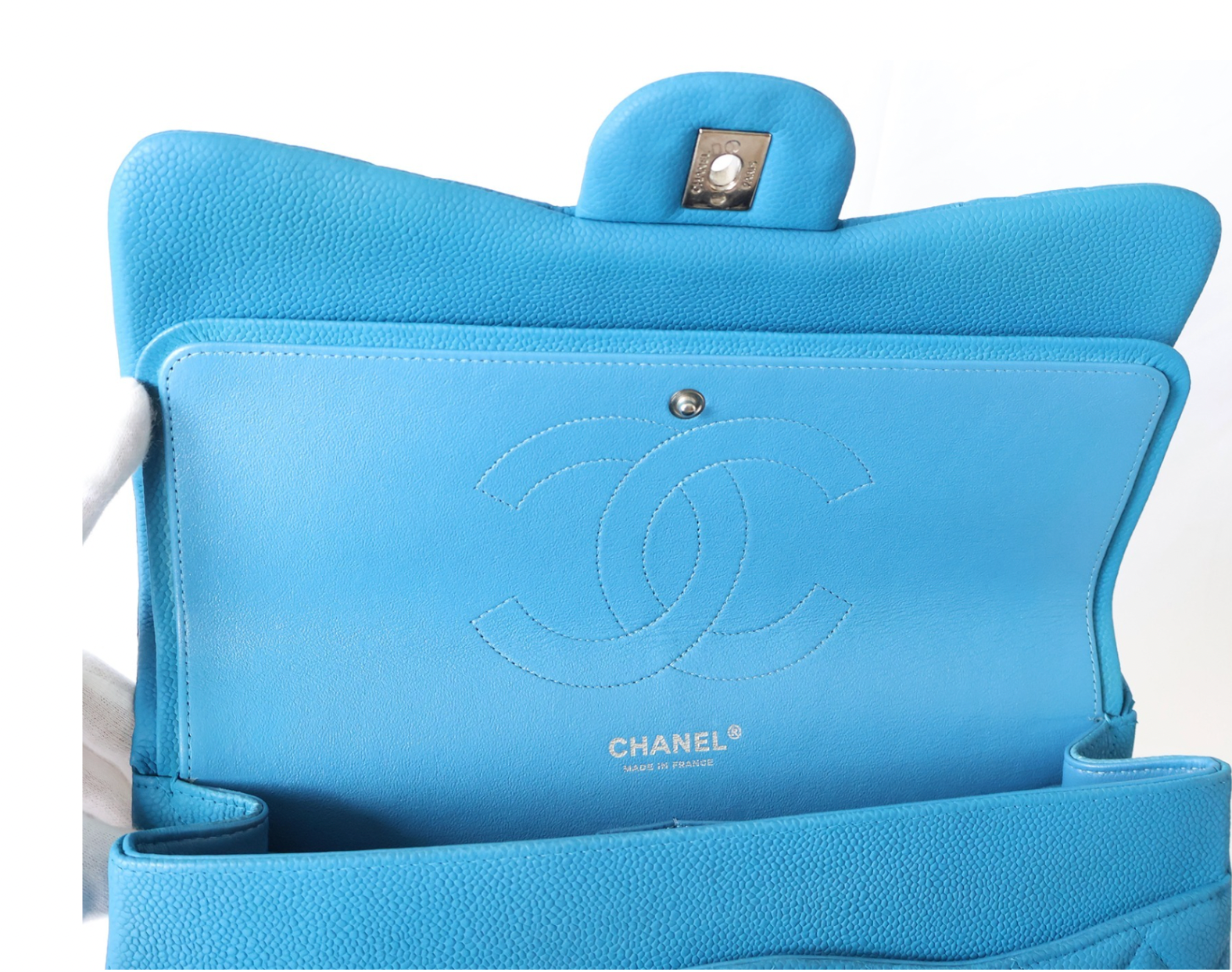 Chanel Bright Blue Double Flap Bag With Silver Hardware