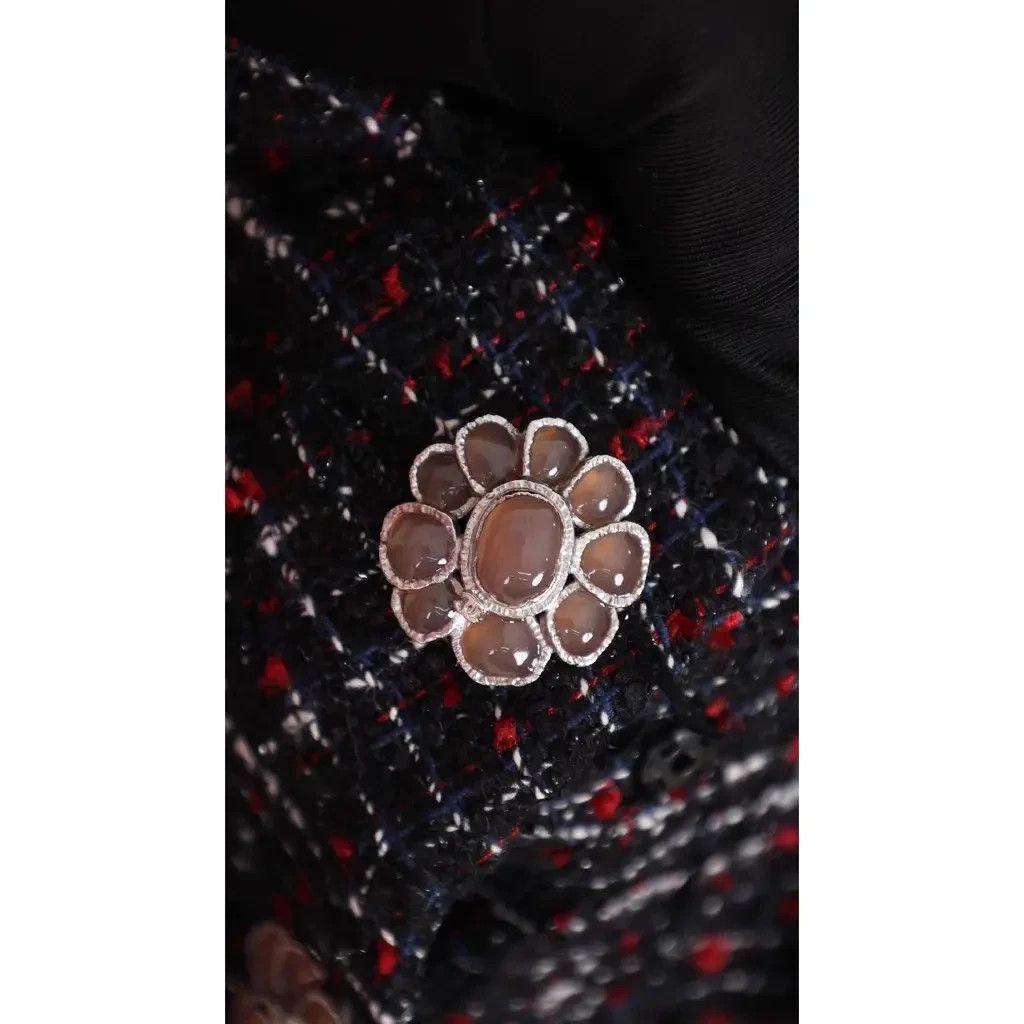 Chanel Black Tweed Gripoix Button Coat