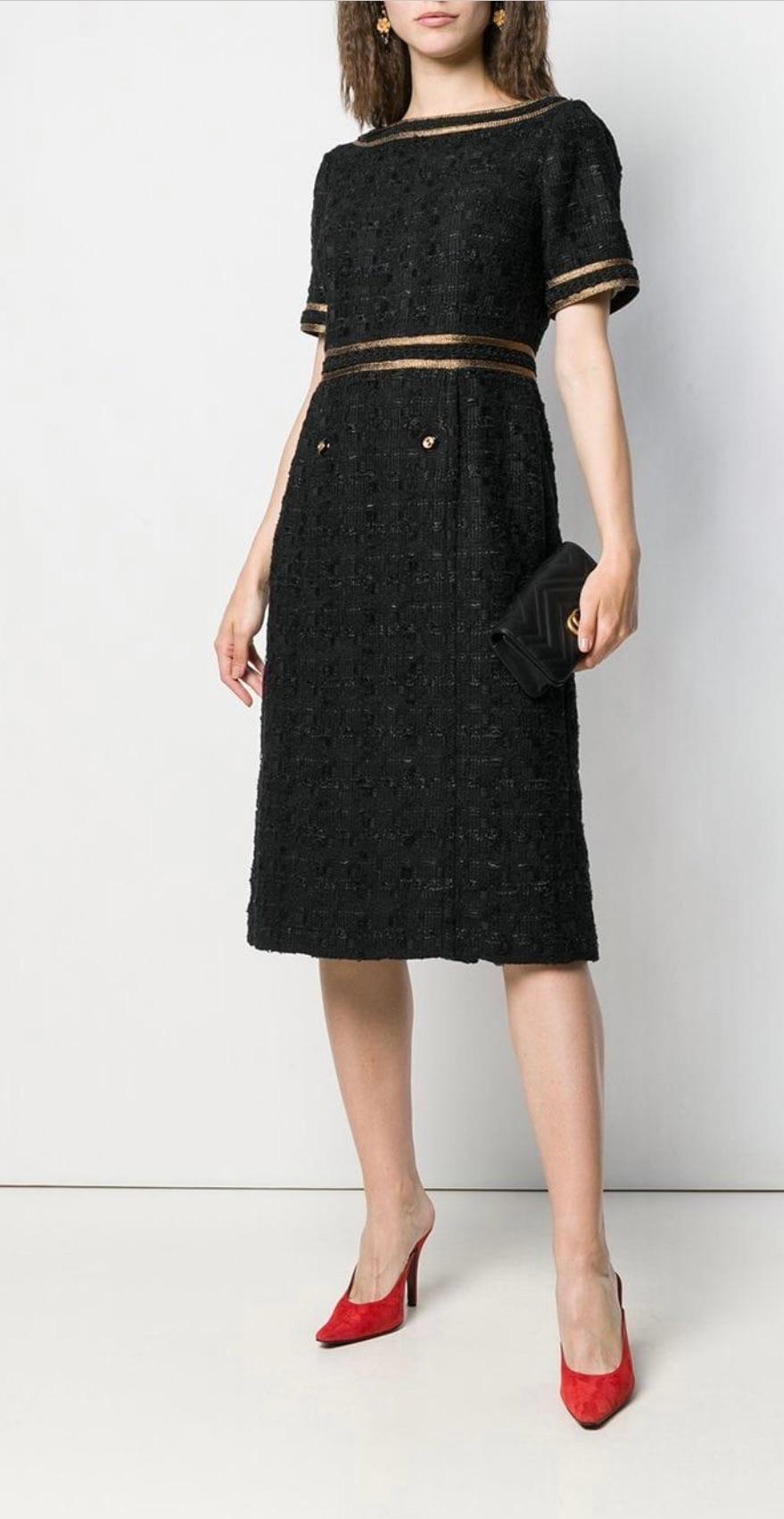 Black Boucle Shift Dress