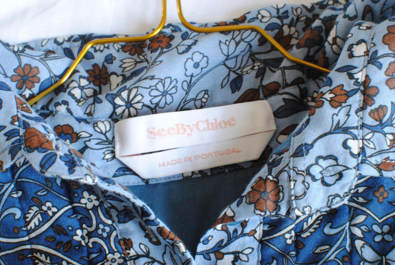 Chloe Blue Printed Cotton Top