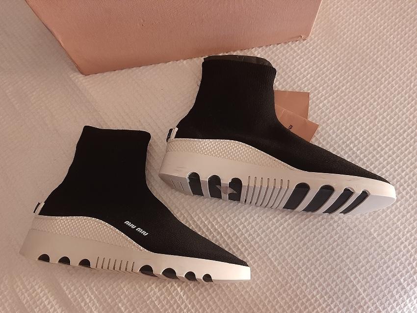 Miu Miu Black & White Knit Sock Ankle Boots