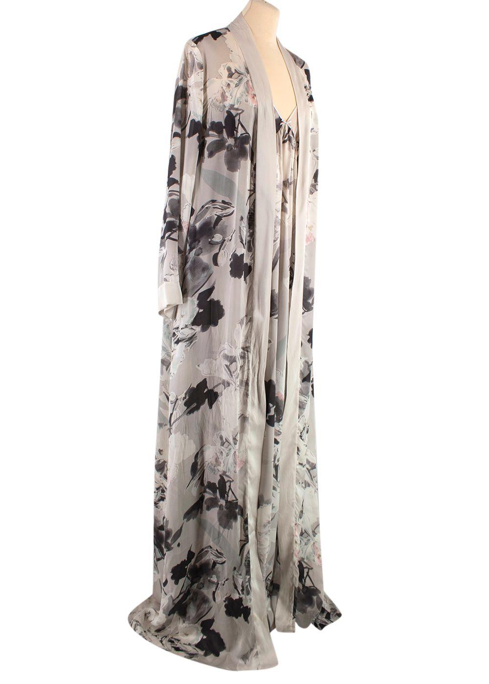 Jenny Packham Grey Floral Silk Nightgown and Robe