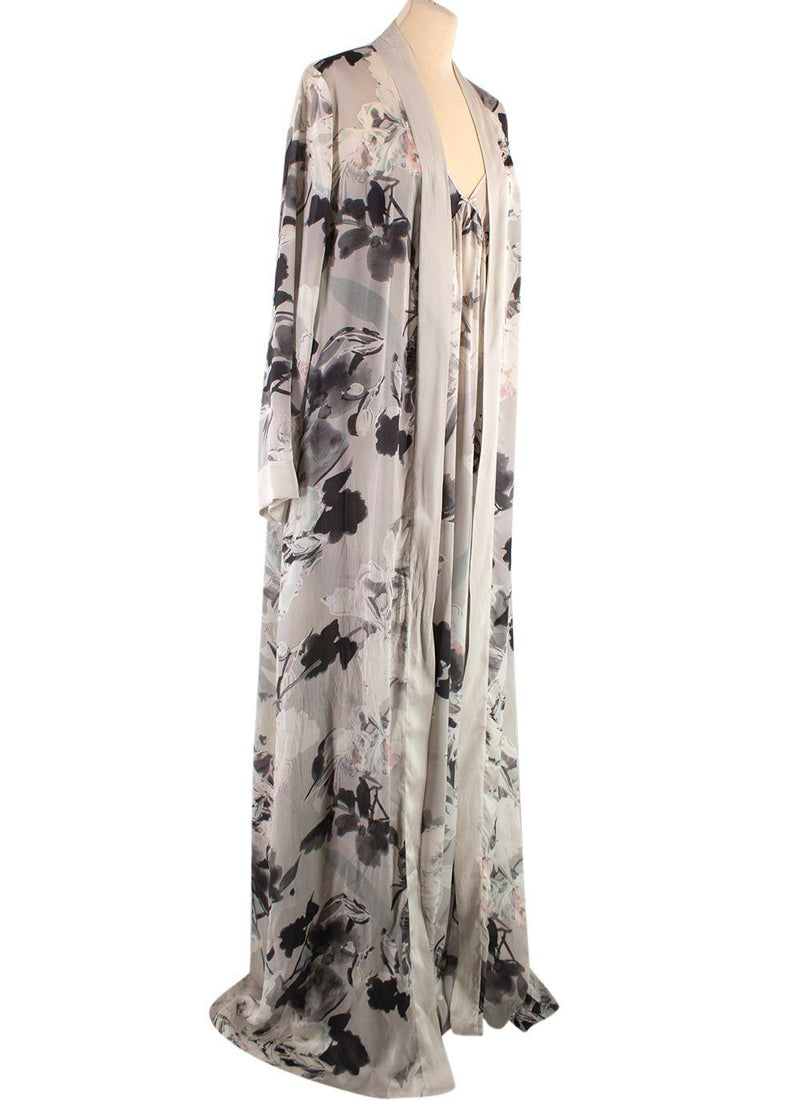Jenny Packham Grey Floral Silk Nightgown and Robe