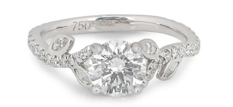 Intricate Floral White Gold Round Brilliant Cut Diamond Ring