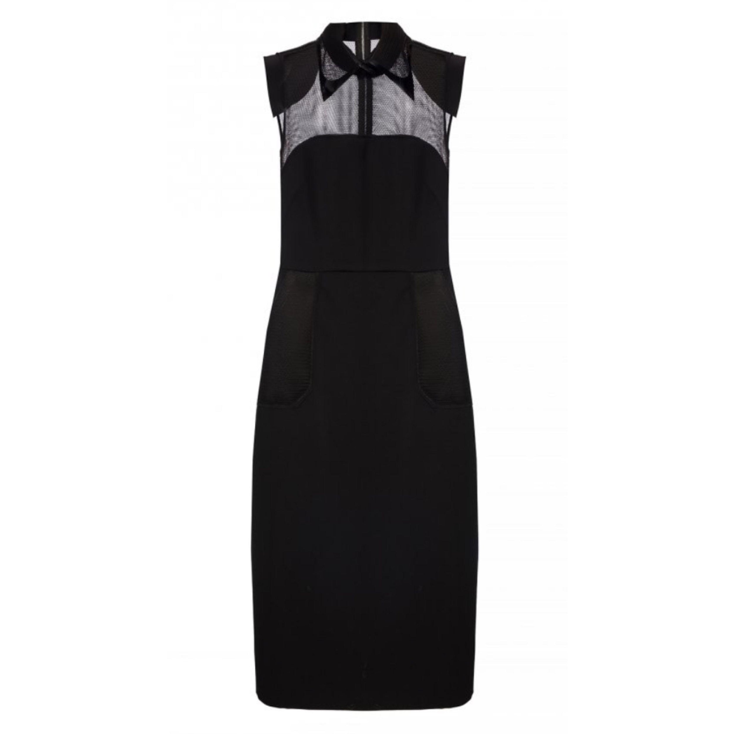 Pvc Layered Collar Mesh-panelled Wool Dress