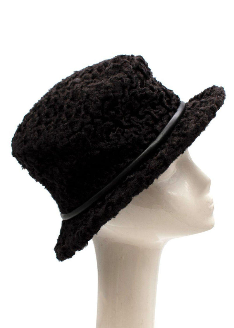 Curly Shearling Leather Trimmed Hat