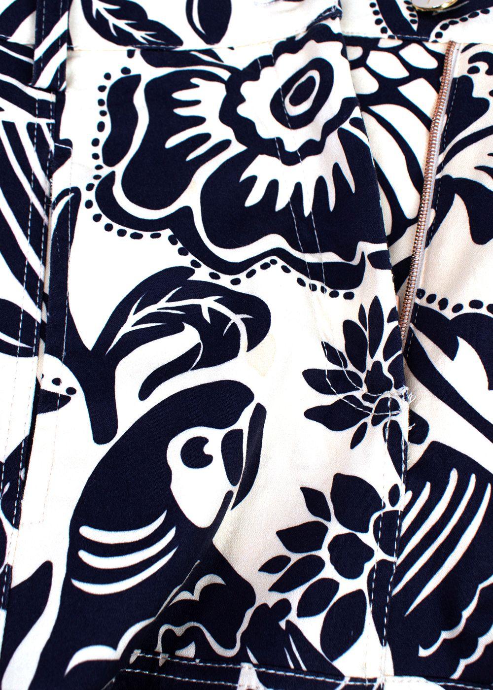 Johanna Ortiz Blue and Cream Floral Print Skirt