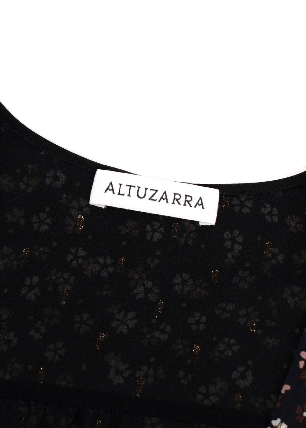 Altuzarra black floral long sleeved tiered dress