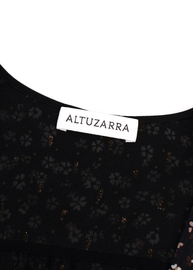 Altuzarra black floral long sleeved tiered dress
