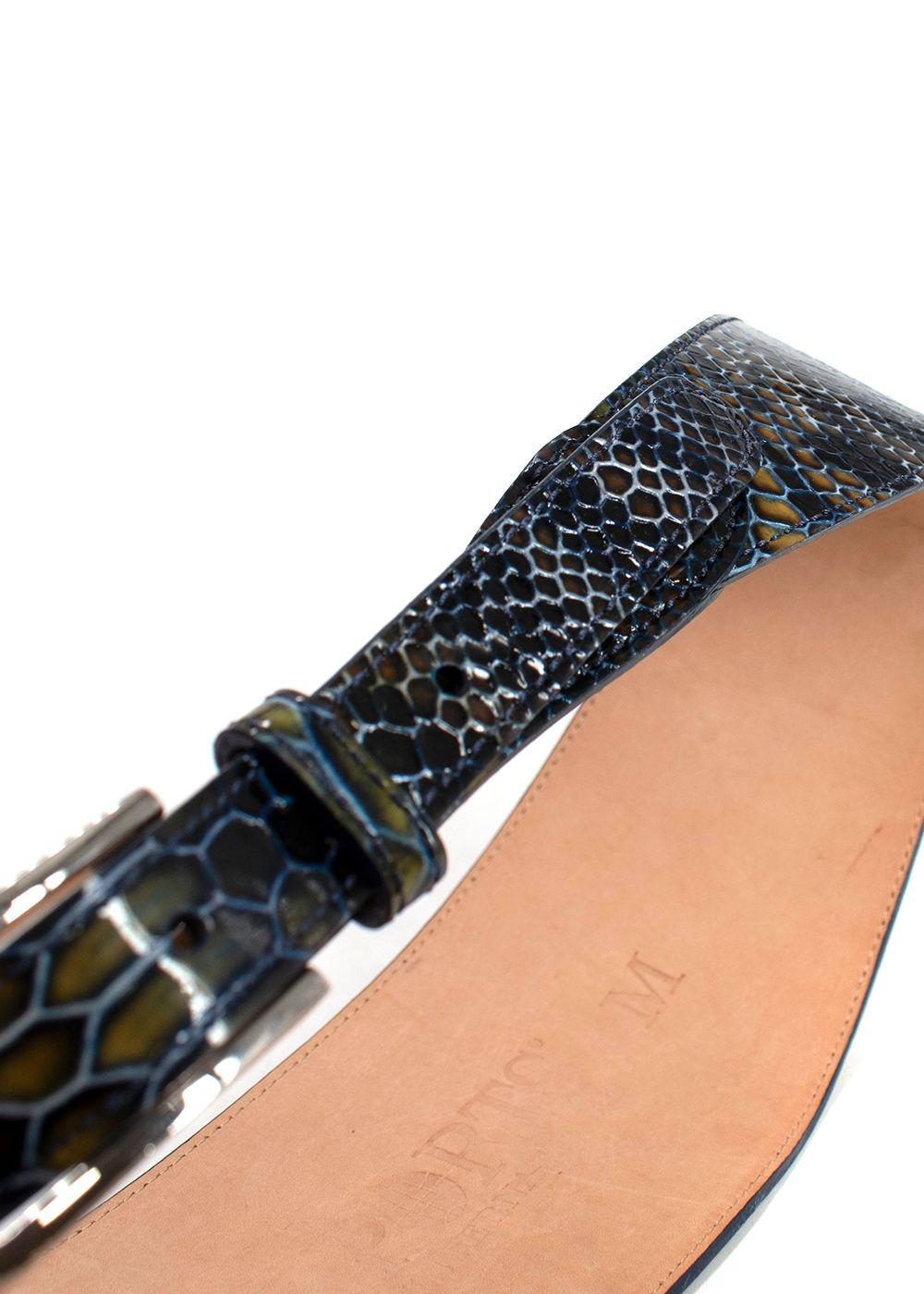 Ports Blue and Green Snakeskin Embossed Leather Waist Belt