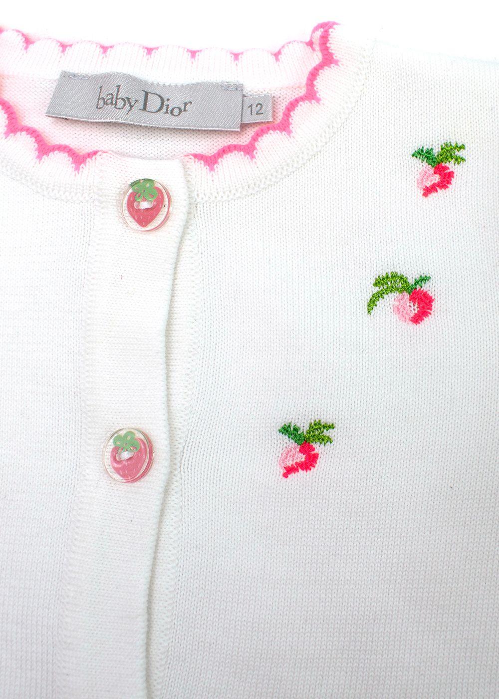 Baby Dior White & Pink Strawberry Embroidery Cardigan and Dress Set