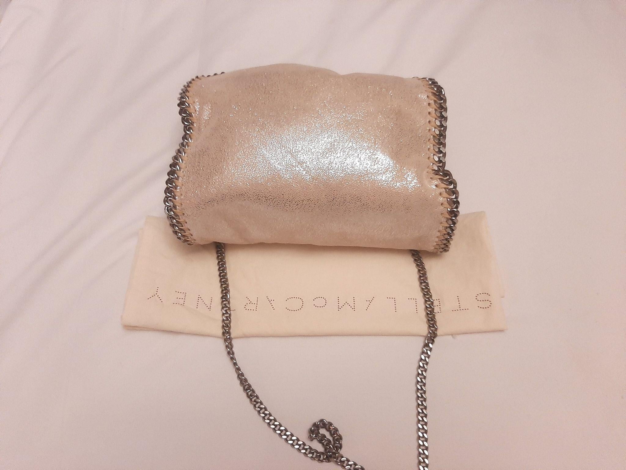 Silver metallic Shaggy Deer Falabella mini tote bag