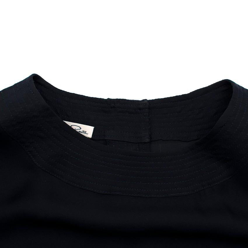 Oscar de la Renta Navy Blue Blouse with Large Rose Button Cuffs