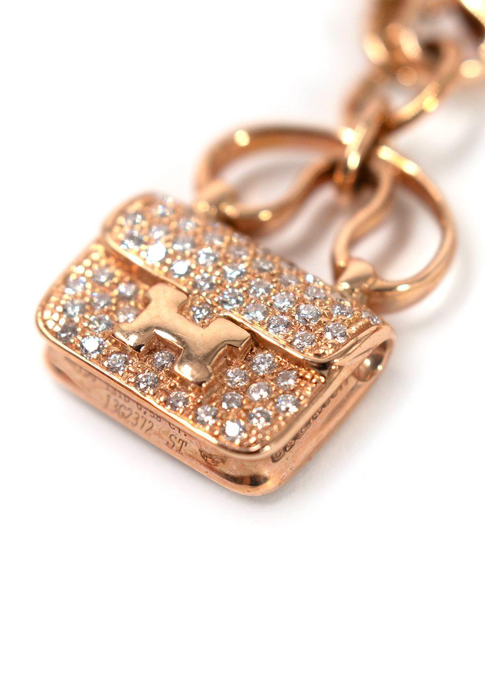 Hermes 18K Rose Gold Diamond Constance Amulettes Bracelet