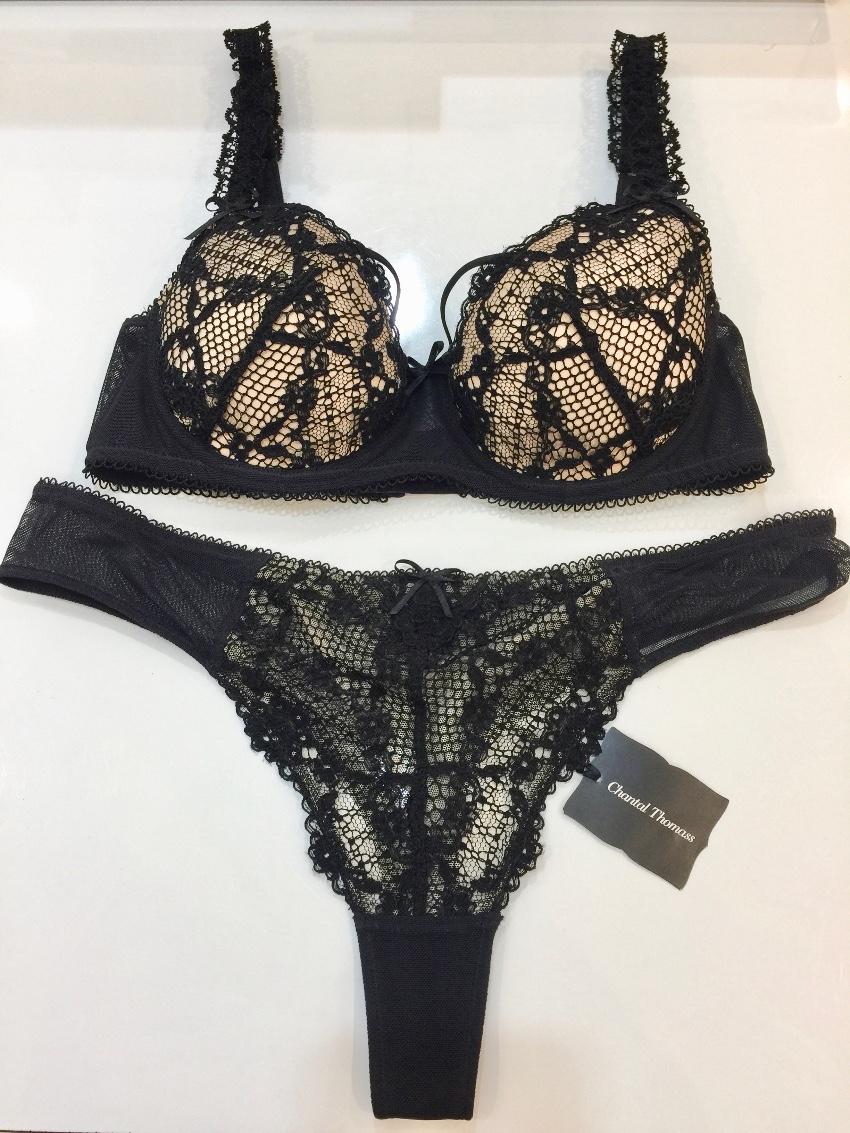 Chantal Thomas Couture Black Lace Pad Bra & Tanga Set