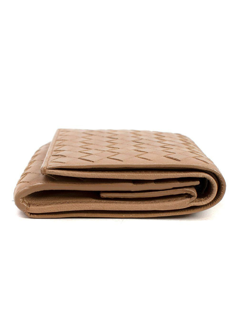 Bottega Veneta  Beige  Small Intrecciato Tri-Fold Wallet