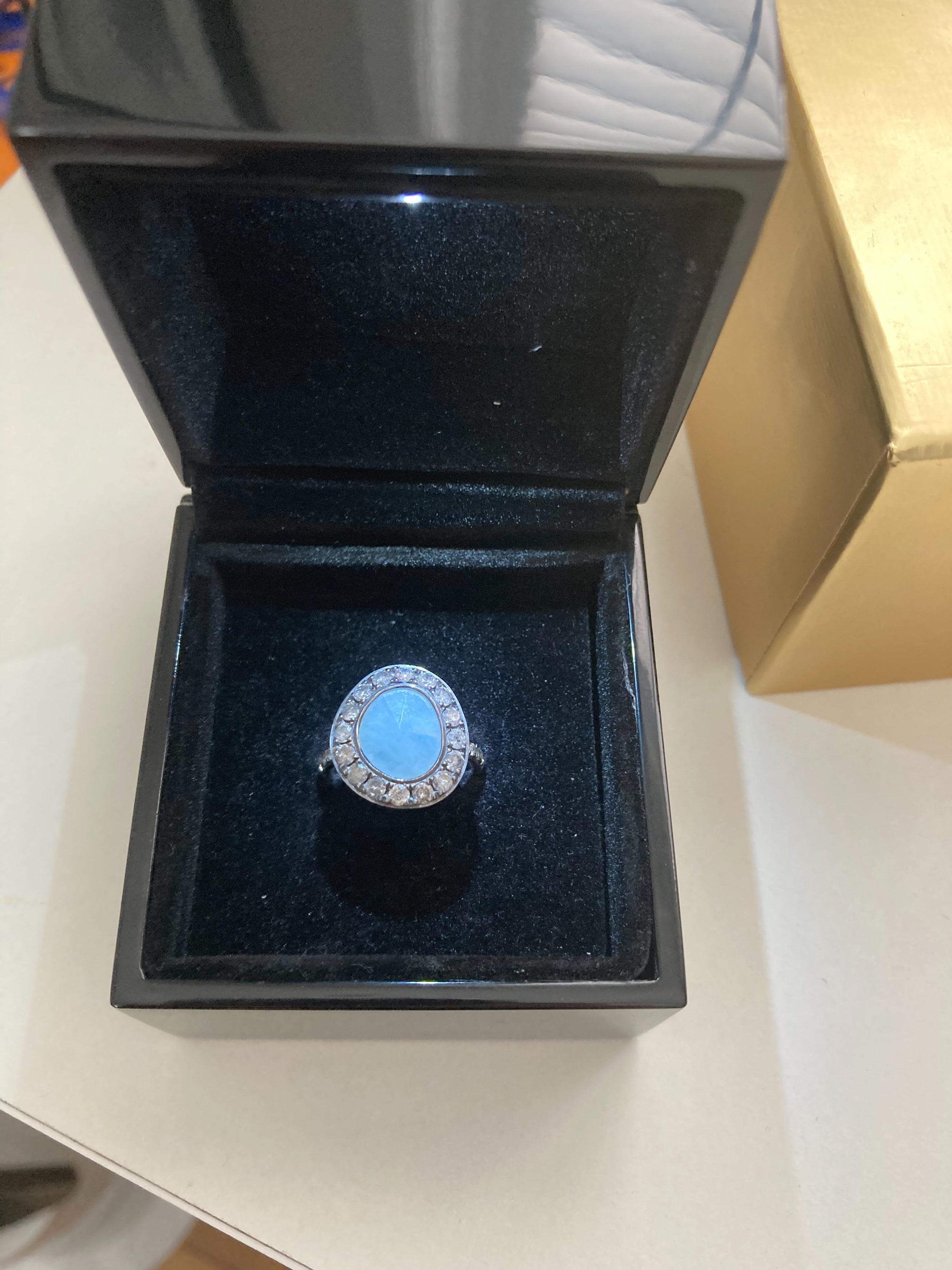 Dusty Diamonds 18ct White Gold Aquamarine Ring - Size M