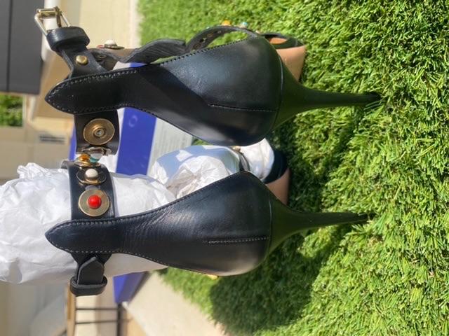 Black leather Byzantine Gladiator heeled sandals
