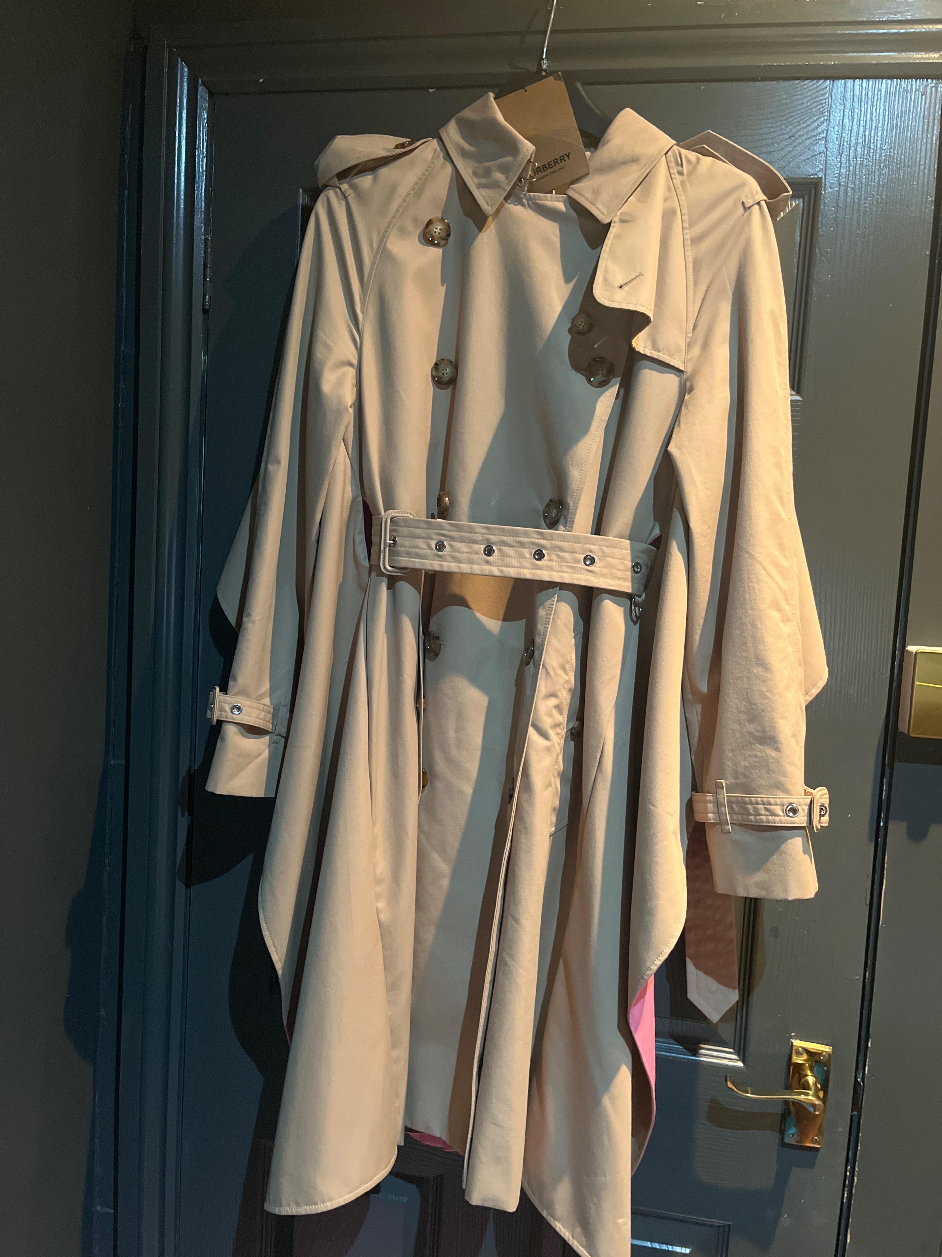 Burberry Soft Fawn Cape Trench Coat with Contrast Detail