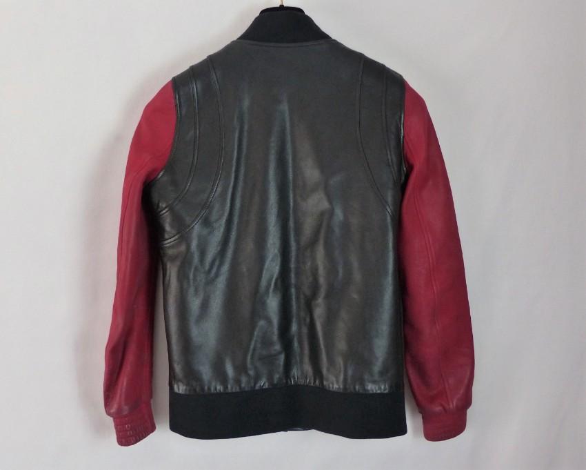 Balmain Black & Red Patch Applique Leather Jacket