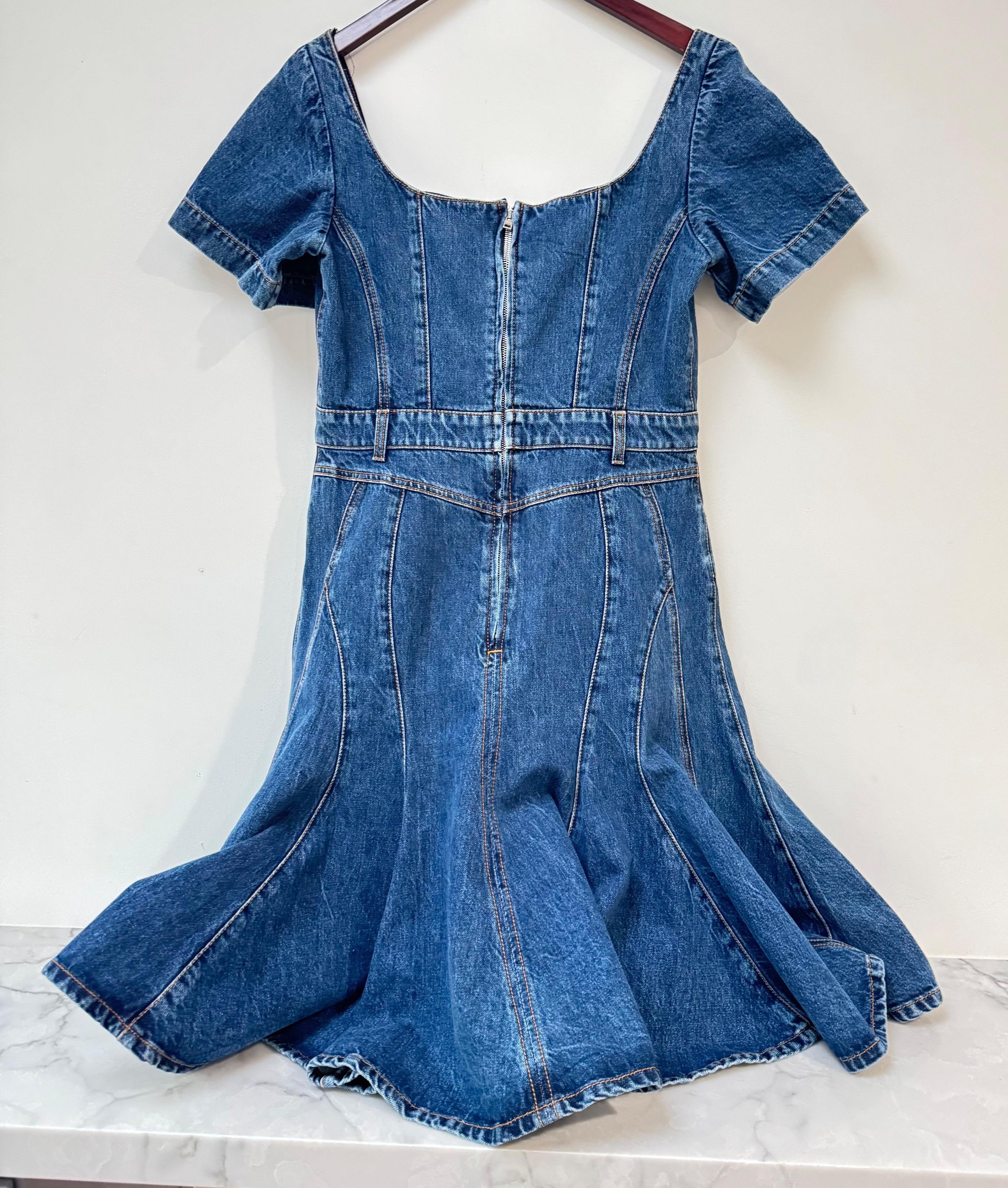 Alexander McQueen Denim Fluted Mini Dress