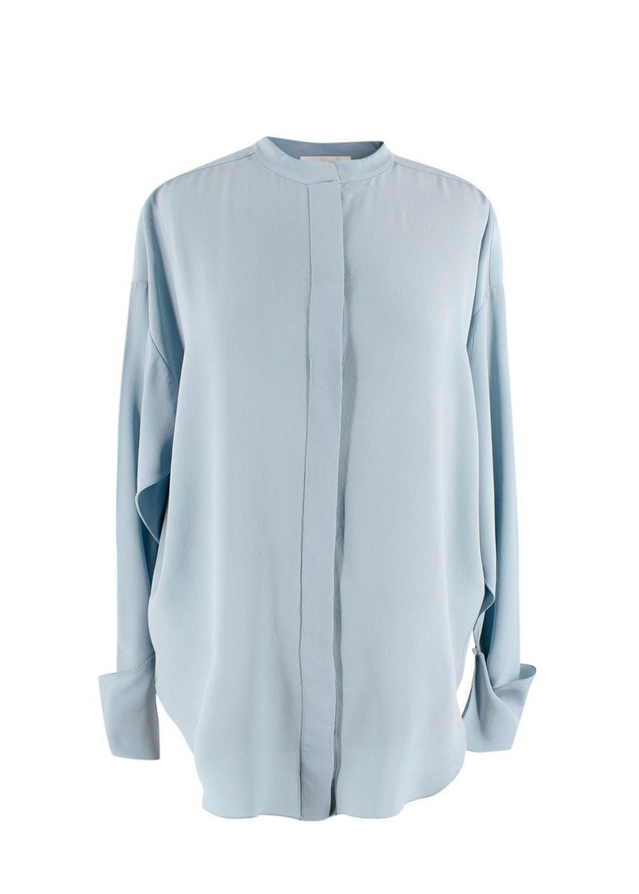 Chloe Blue Collarless Silk Blouse