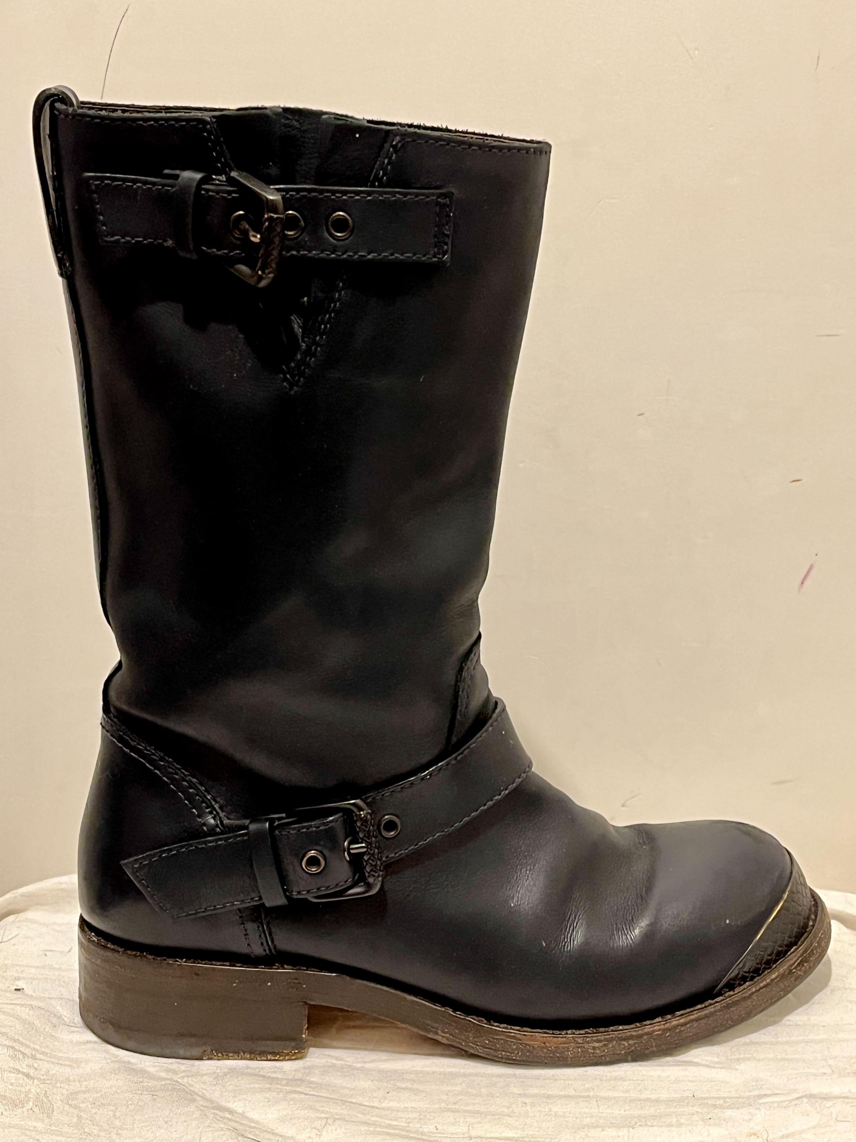 Navy Leather Biker Boots