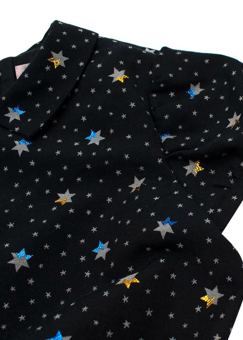 Black Metallic Detail Star Print Embellished Dress