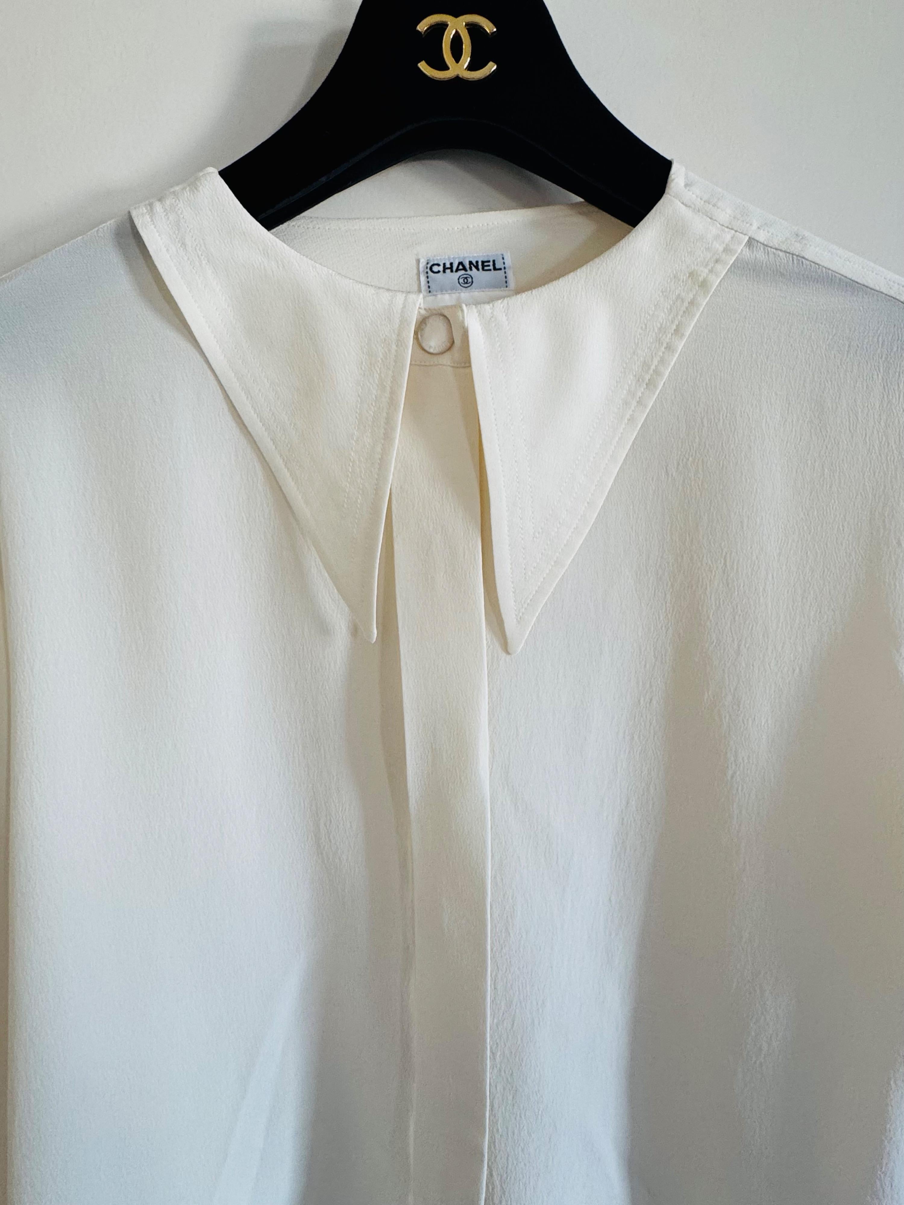 Chanel Cream Silk Button Front Blouse