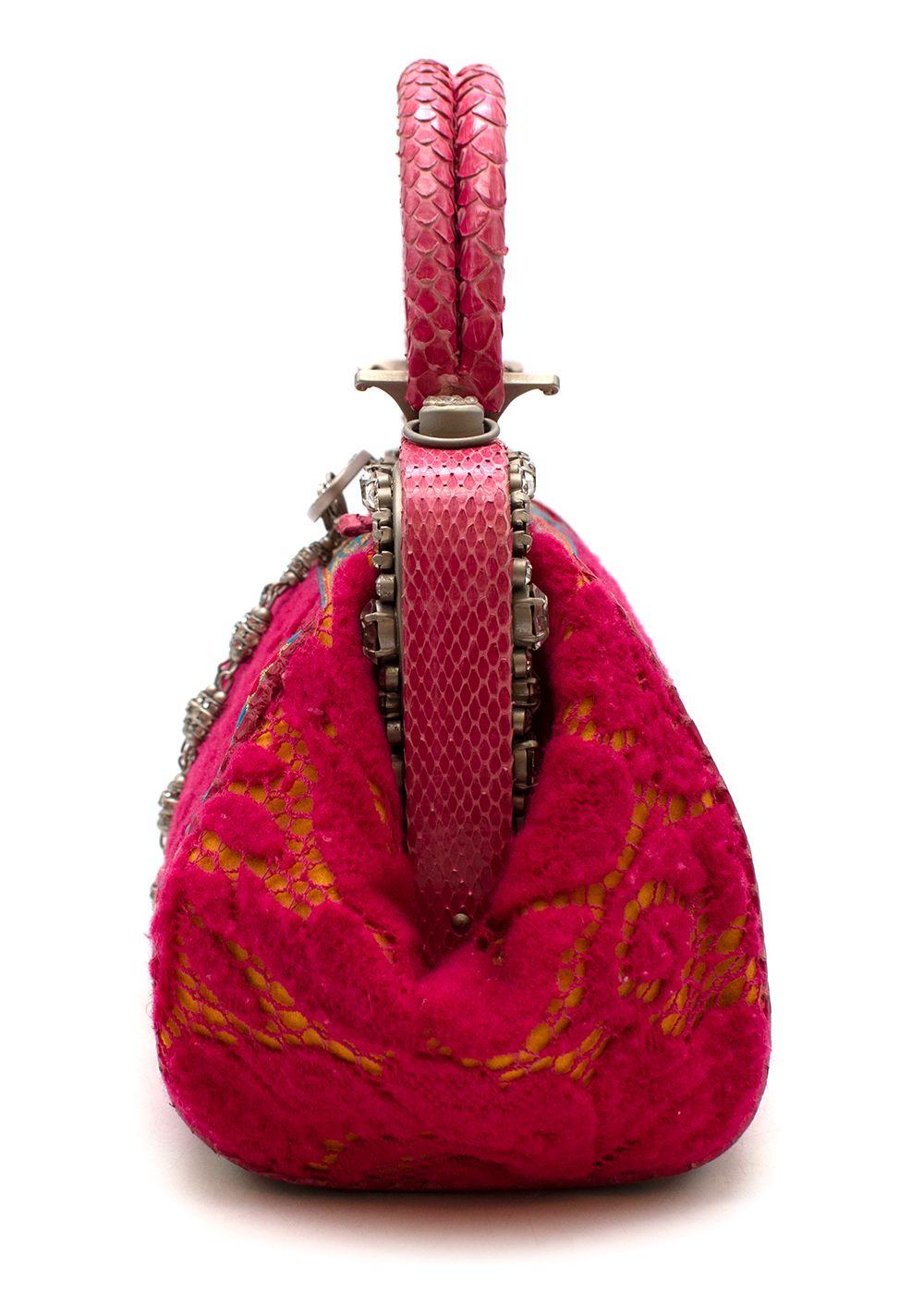 Vintage Embellished Pink Lace and Snake Skin Handbag