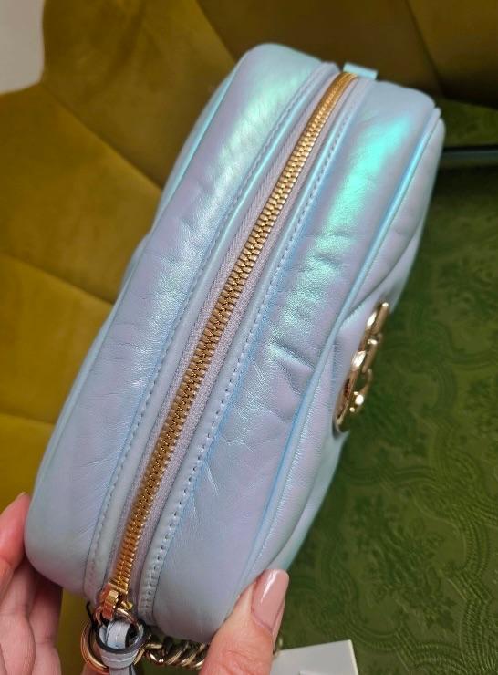 Opalescent Blue Nappa Chvron Matelasse Bag