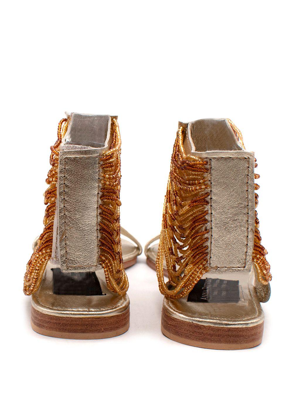 Anna Trzebinski Beaded Gladiator Nappa Leather Flat Sandals