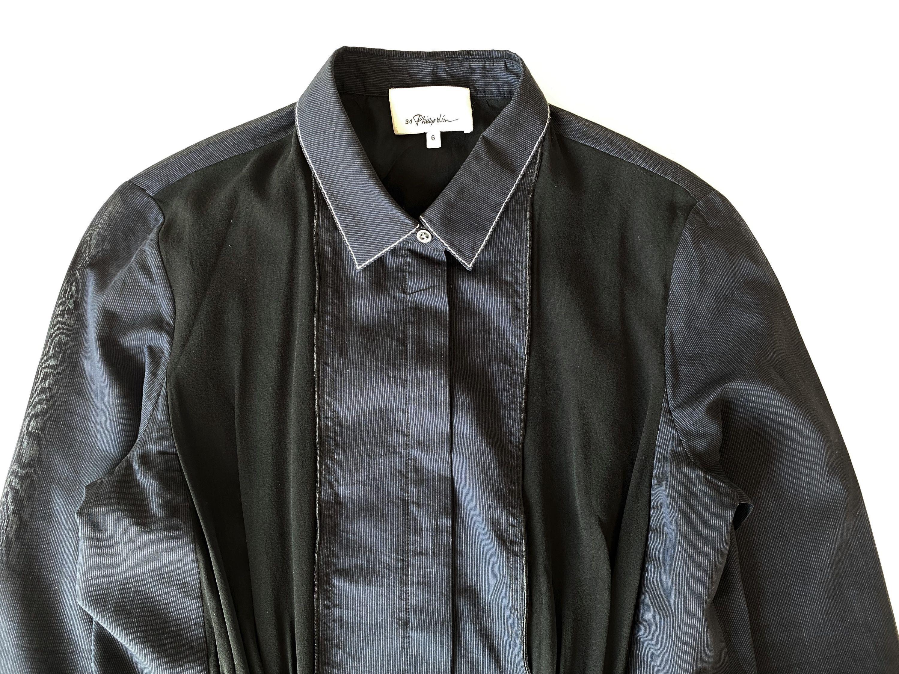 Black & Navy Cotton & Silk Shirt Dress