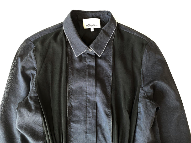 Black & Navy Cotton & Silk Shirt Dress