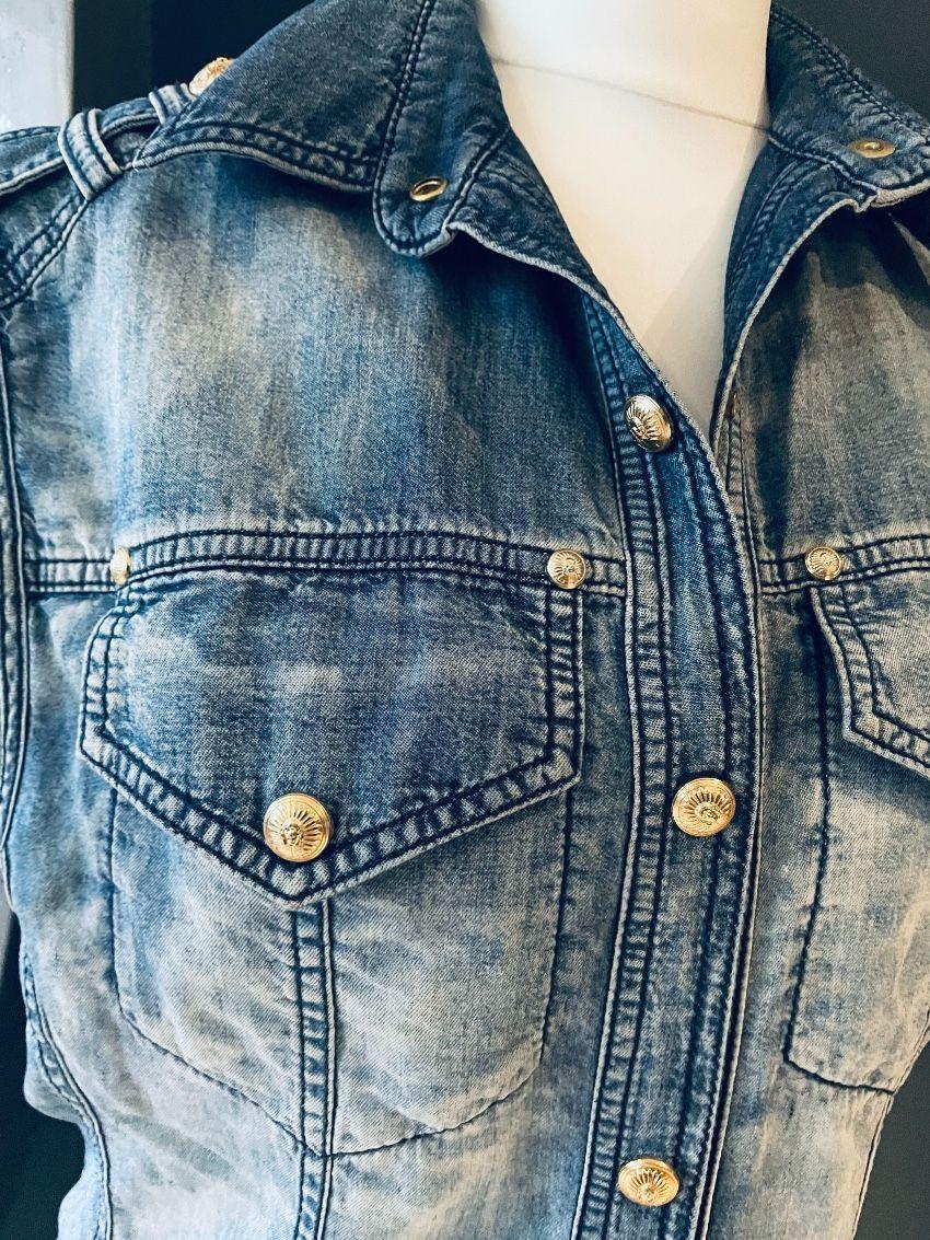 Balmain Faded Wash Military Denim Vest