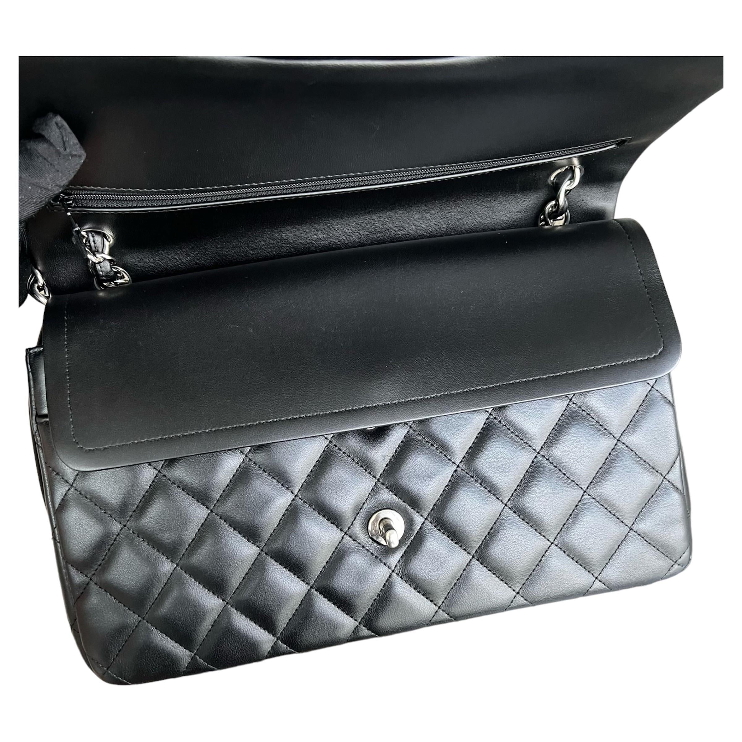 Chanel Black Lambskin Jumbo Double Flap Bag