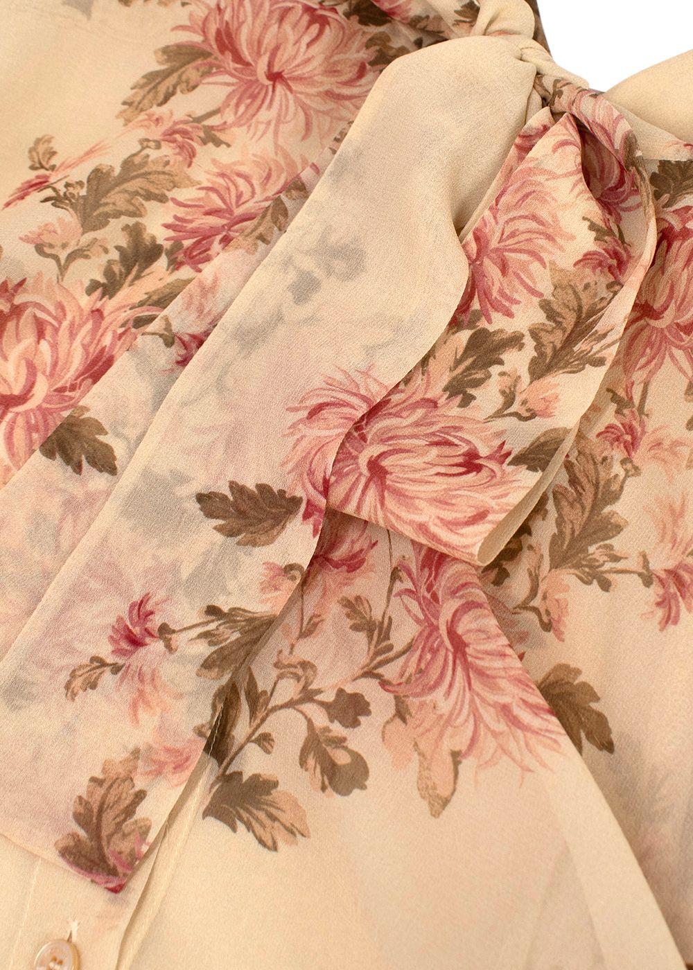 Celine Floral Print Sheer Silk Blouse