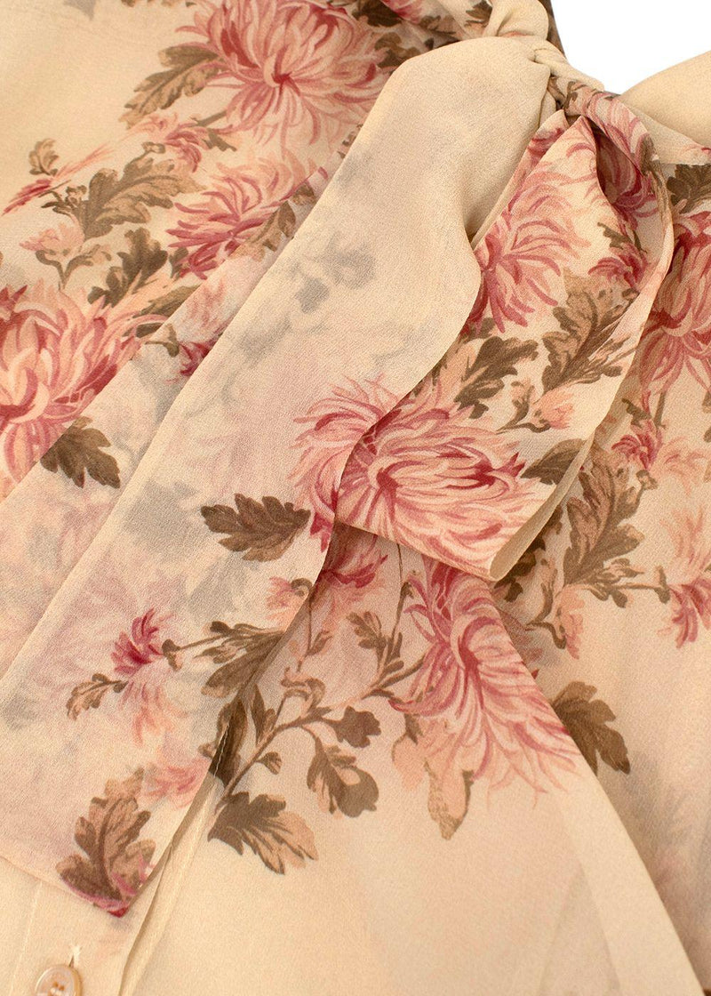 Celine Floral Print Sheer Silk Blouse