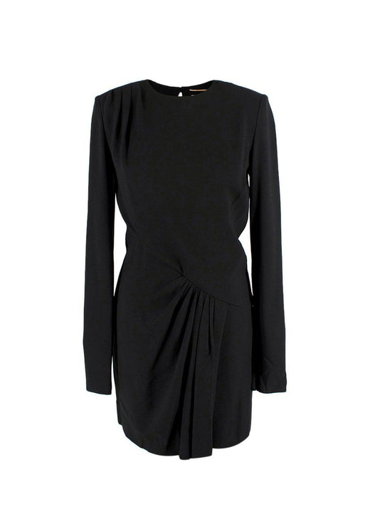 Saint Laurent Black Long Sleeve Mini Dress with Gathered Detail